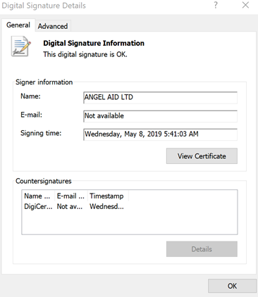 Figure 6. Digitally signed FlawedAmmyy downloader